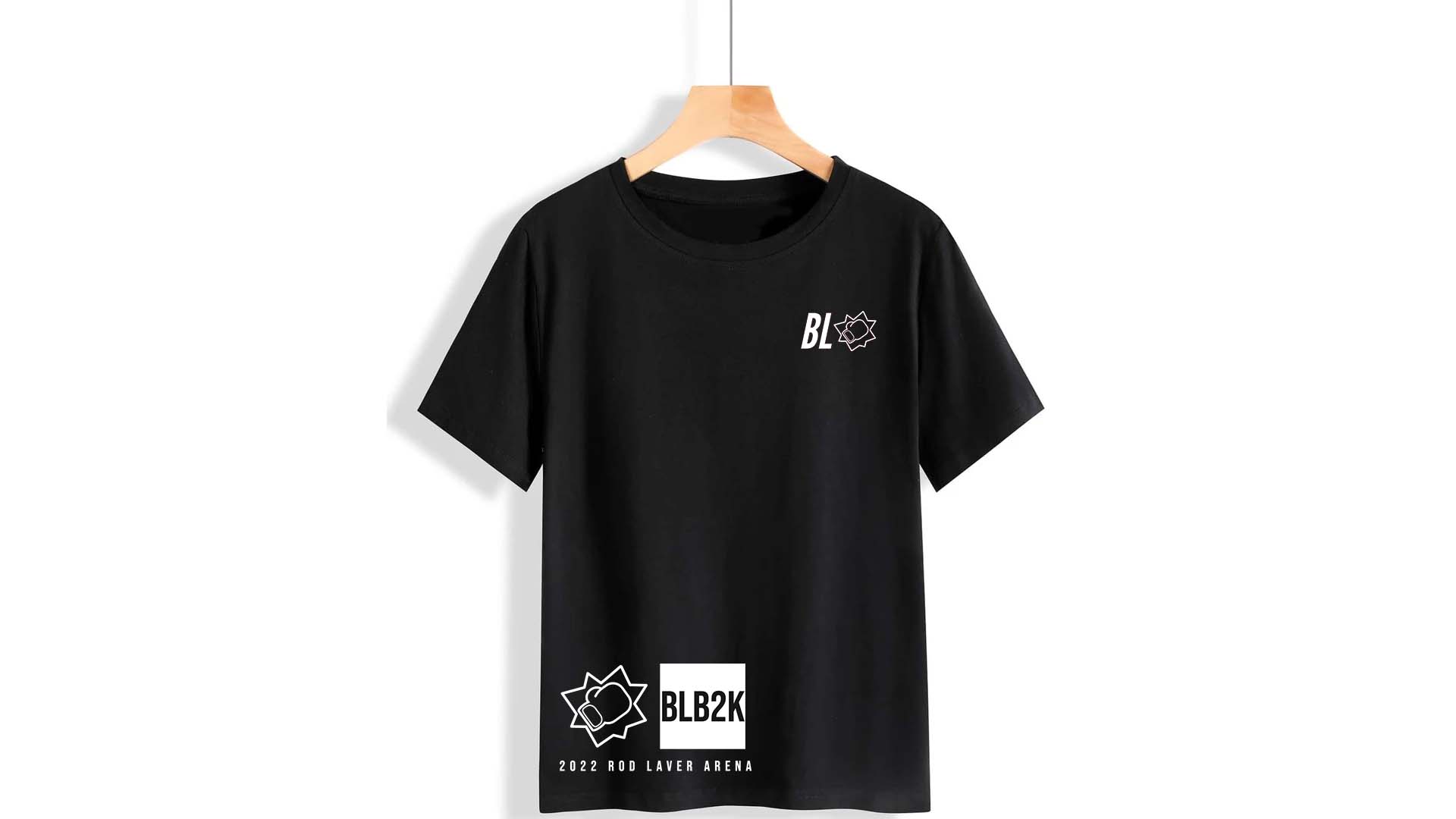 Black Tshirt with white BL logo on the breast pocket and date at the bottom