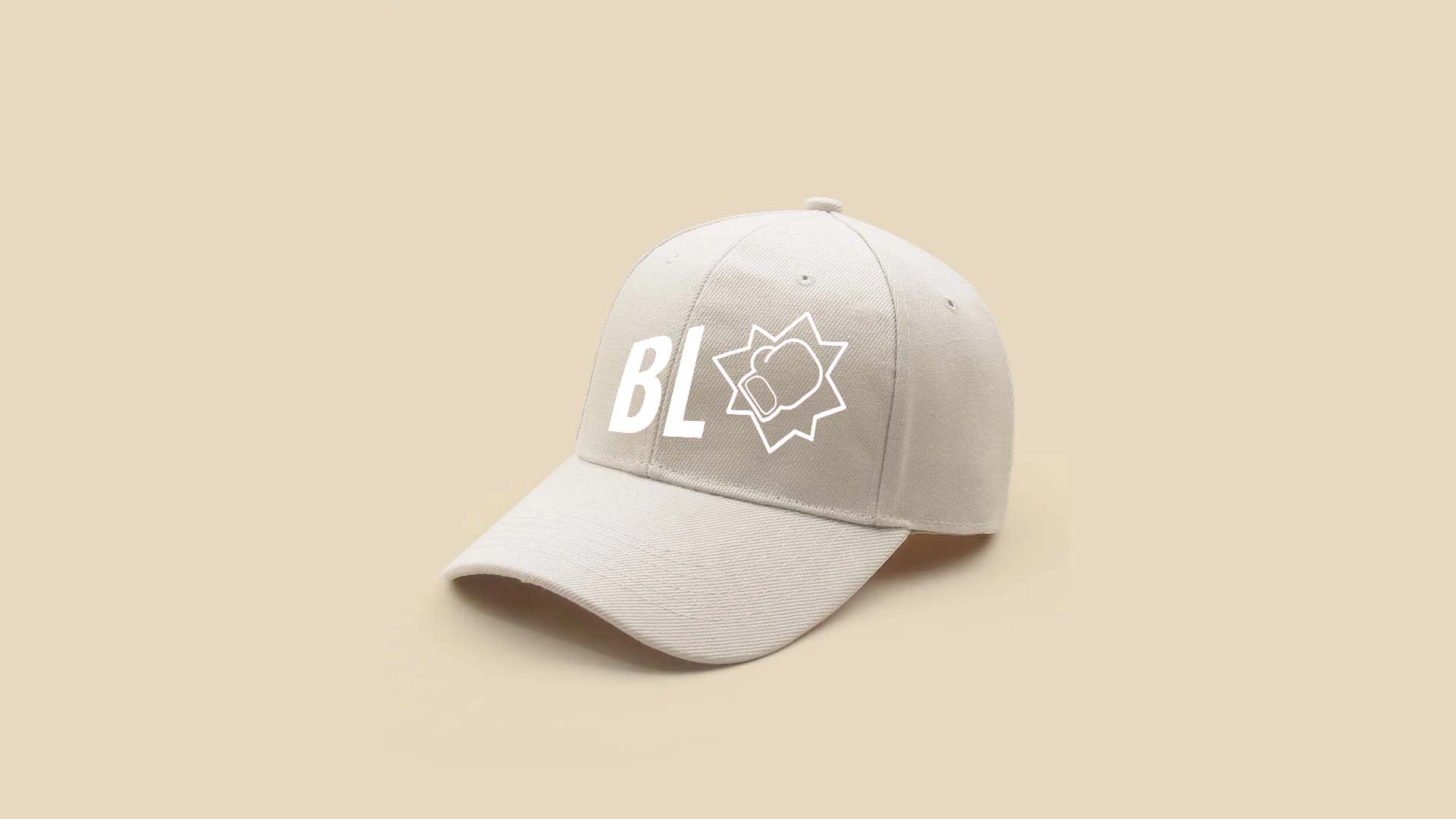 Beige cap with BL Logo in white